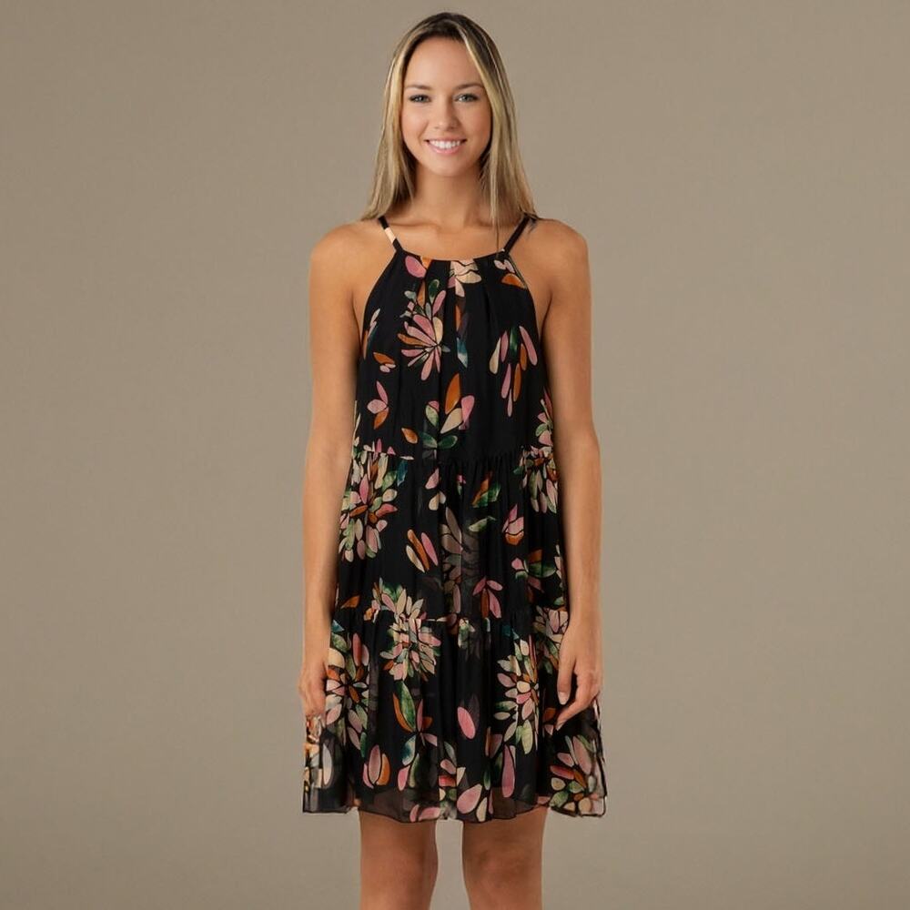 Frnch Paris Silk Blend Floral Halter Dress Sz Medium